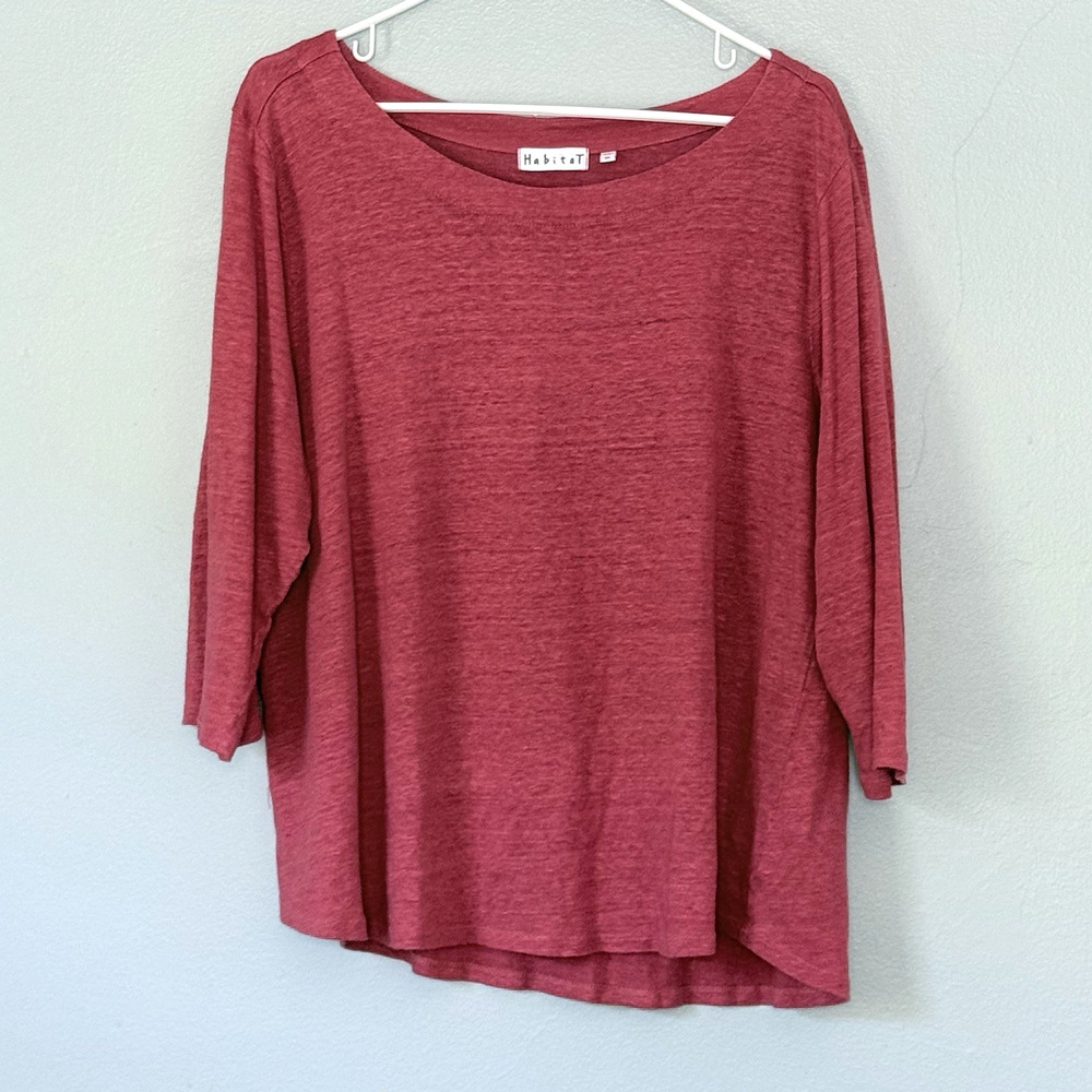 Habitat Top Womens Size XL Coral 100% Linen 3/4 Sleeves Asymmetrical Lagenlook